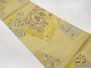 色紙に立涌・華文・向かい鳳凰・花唐草模様織出し袋帯